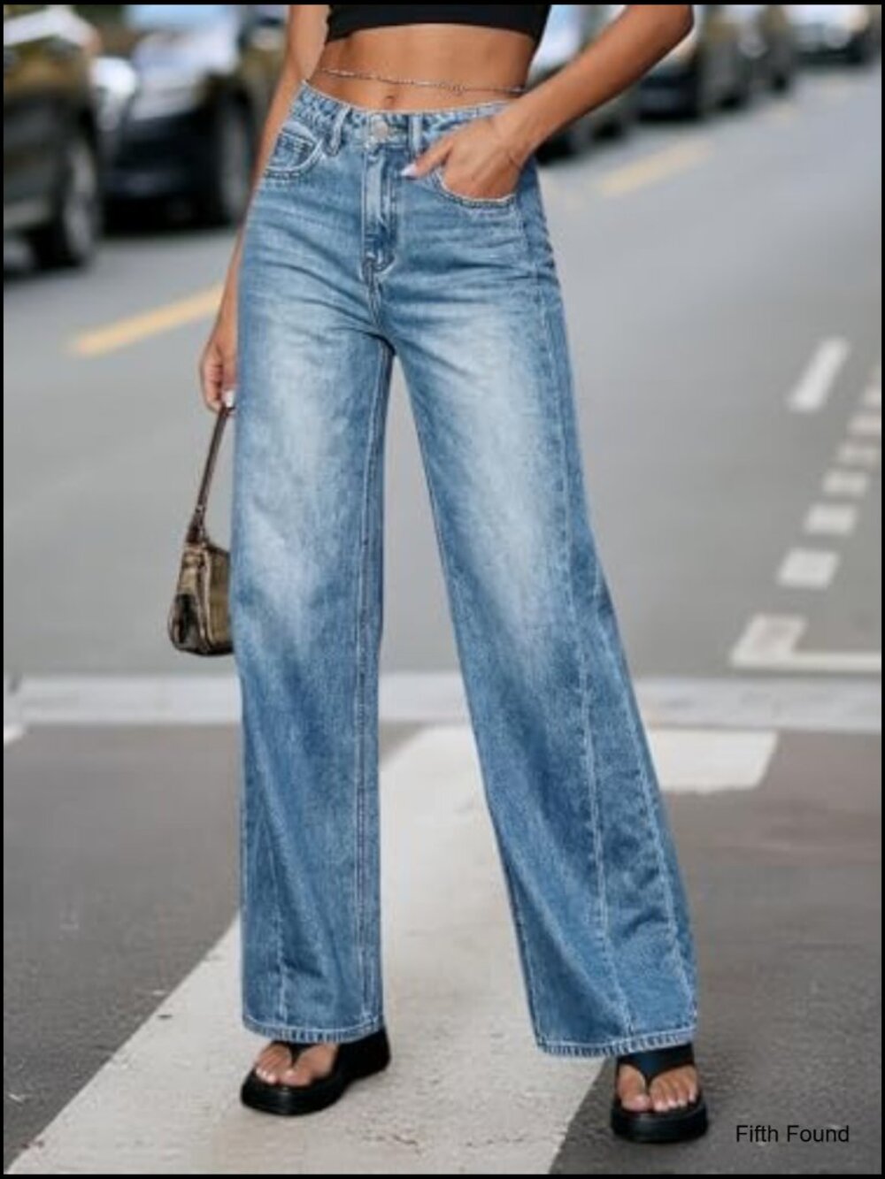 High Waisted Wide Leg Jeans Baggy Stretchy Denim Pants with Pockets - Picture 2 of 7